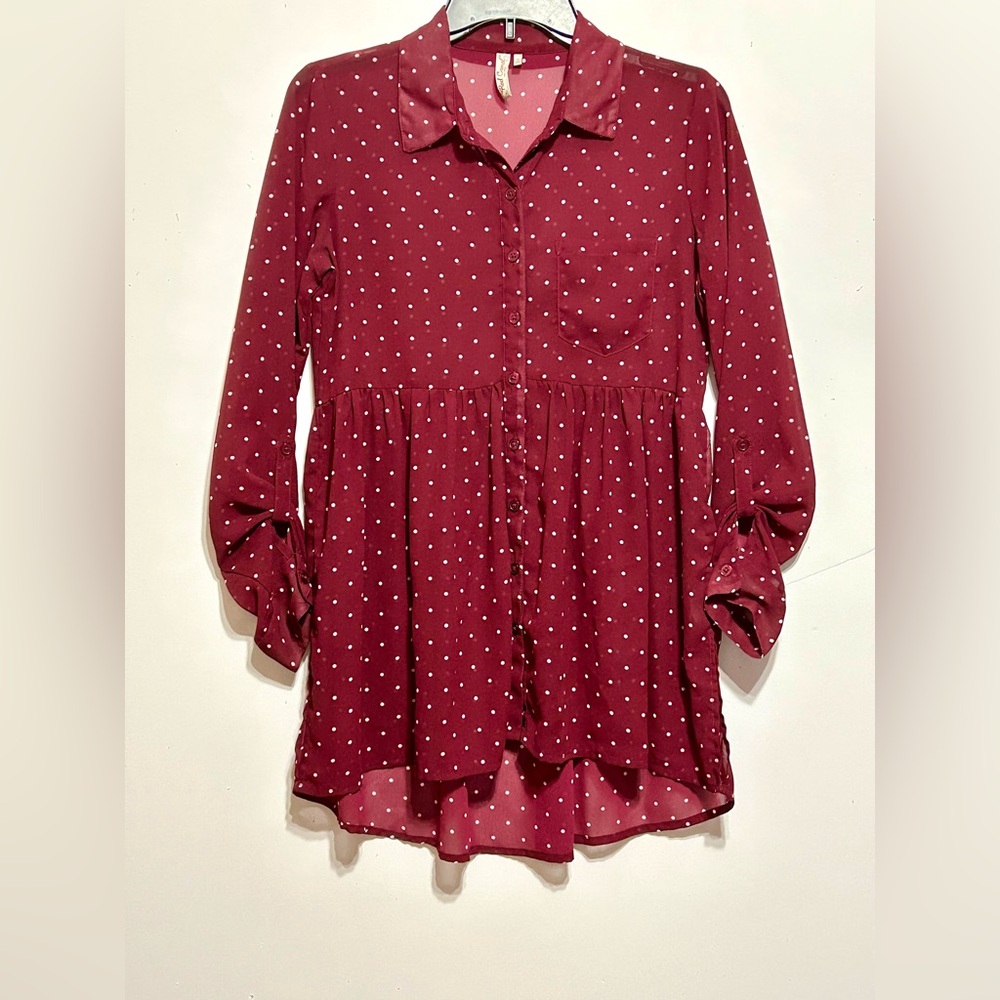 Red Camel Maroon Tunic with White Polka Dots